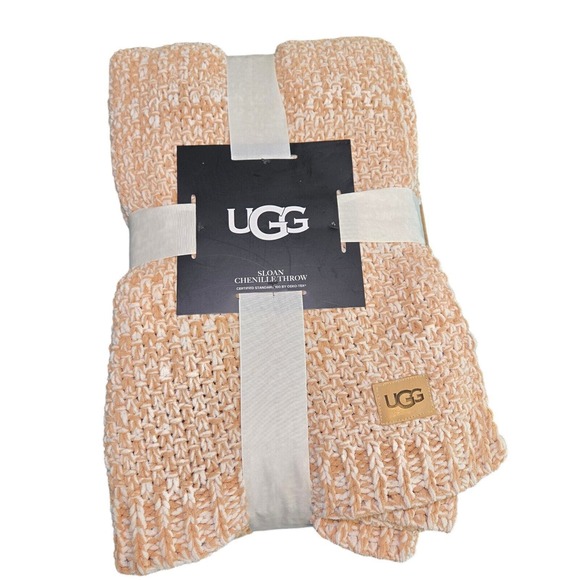 UGG Sloan Chenille Throw Blanket Almond Cozy New 50 x 70